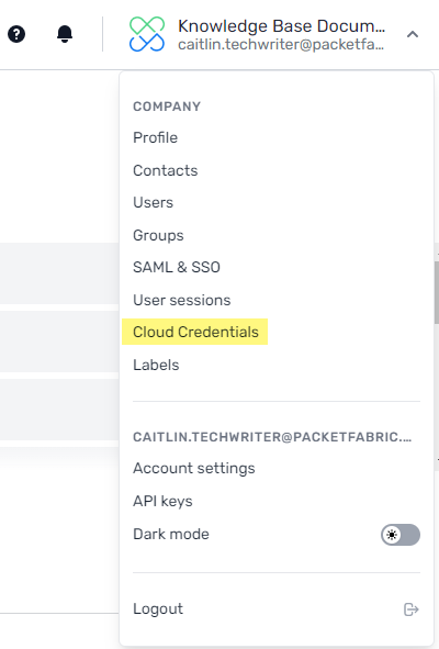 Cloud credentials page