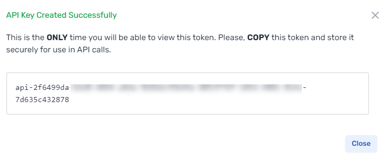 API key copy window