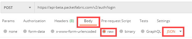 Request body for login
