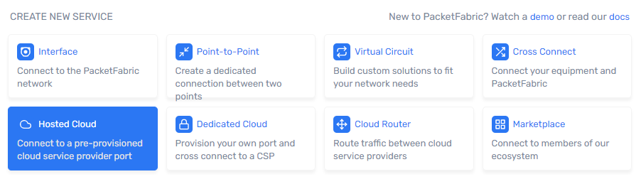screenshot of cloud option under create services
