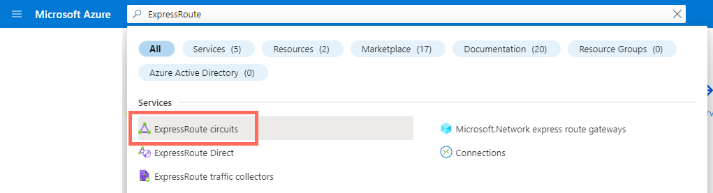 screenshot of the the search bar in the Azure portal