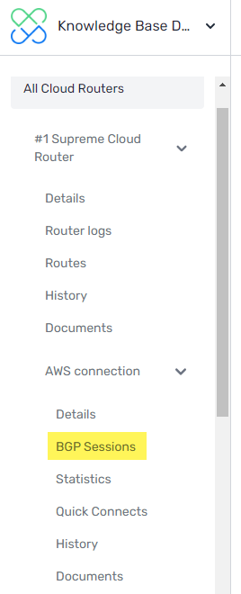 screenshot of the cloud router connection action menu