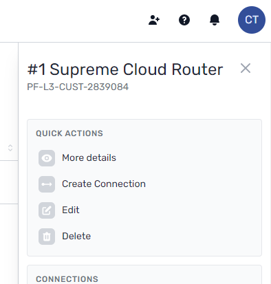screenshot of the cloud router actions menu
