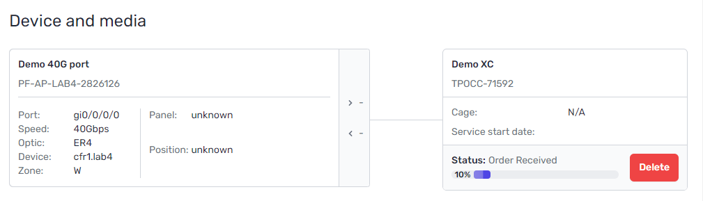 Screenshot of the outbound cross connect on port details page