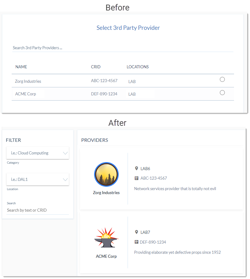 before and after comparison of the 3rd party provider step