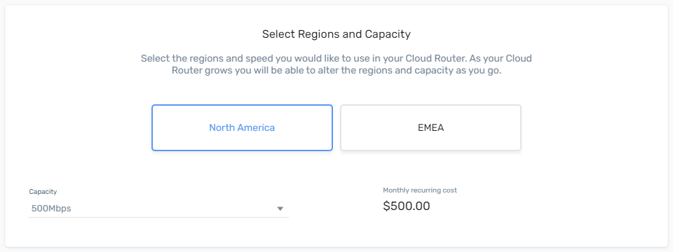 screenshot of the Cloud Router regions and capacity