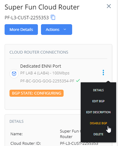 Disable BGP for Cloud Router connection
