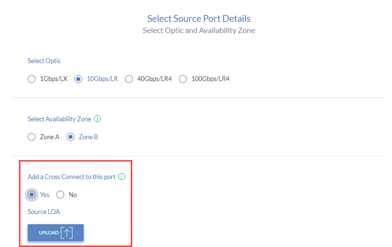 outbound cross connect LOA upload