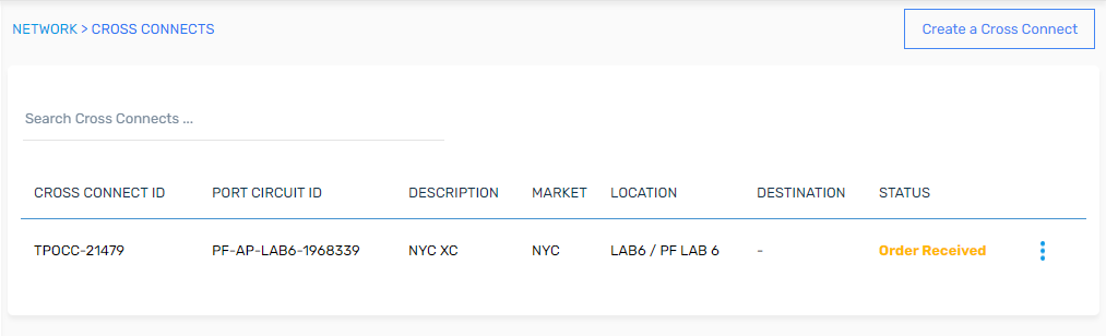 screenshot of Cross Connects page