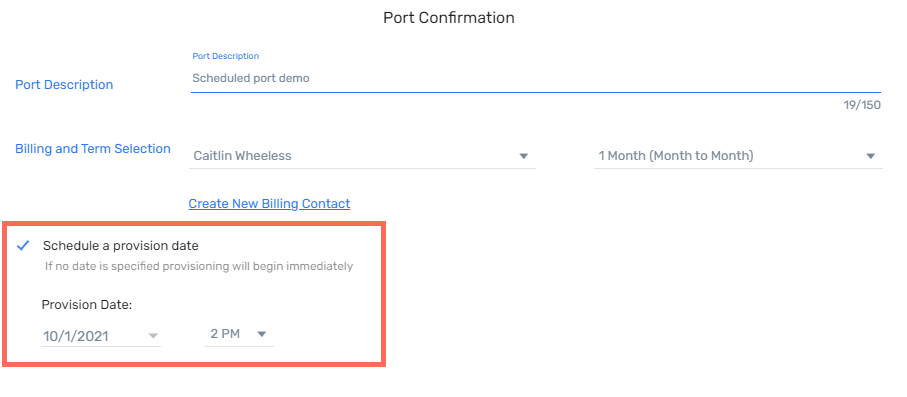 screenshot of the scheduled port