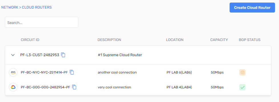 Cloud Routers page